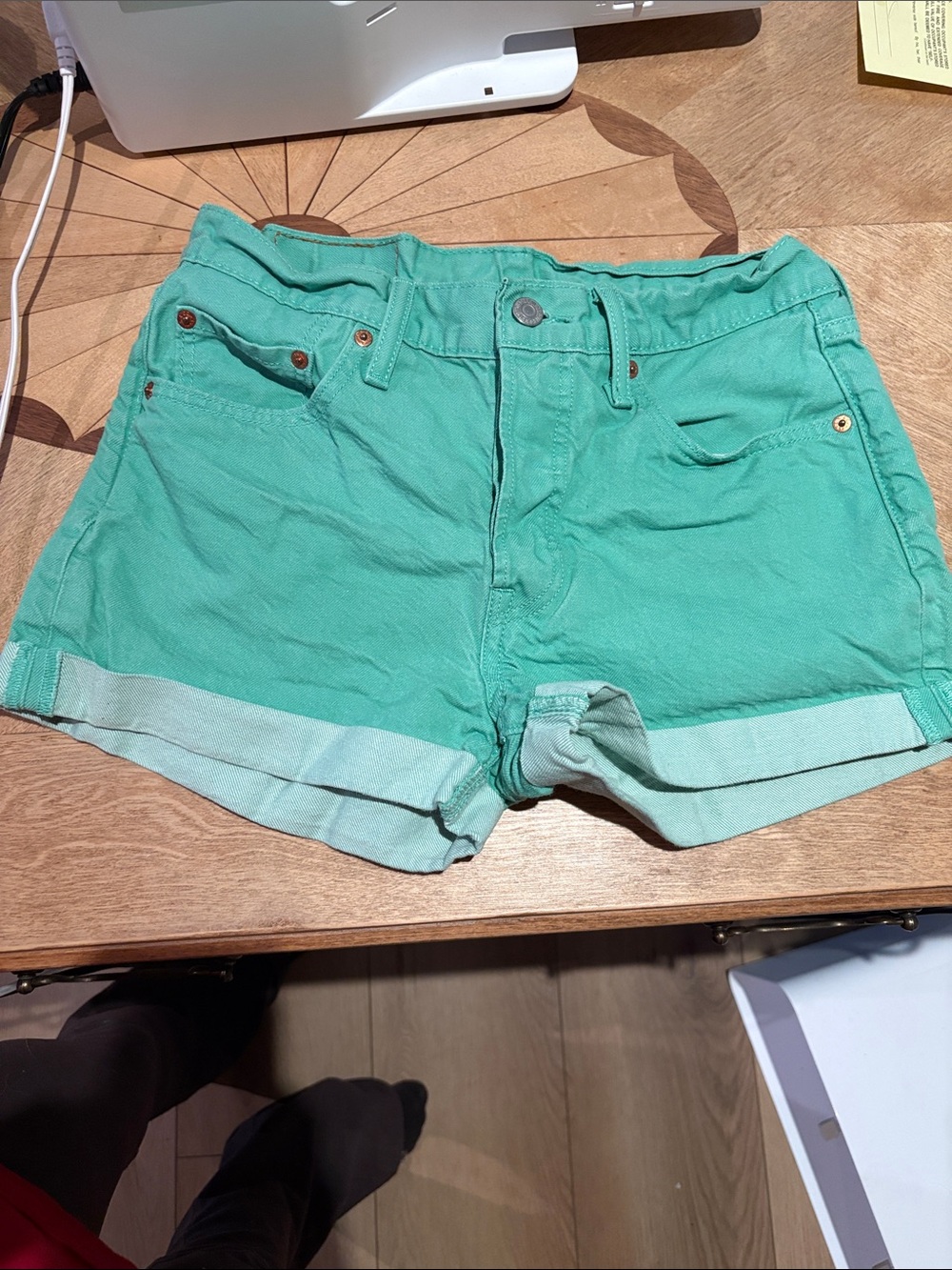 Levi's Mint Green Rolled-Hem Denim Shorts